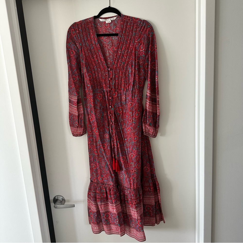 Veronica Beard Vani Printed Tassel MIDI dress